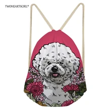 Twoheartsgirl милый цветочный бишон фризе сумка на шнурке рюкзак на веревках для женщин Портативные девочки дети путешествия рюкзак рюкзаки