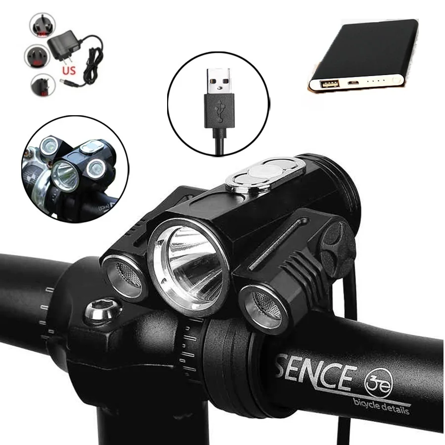 Perfect Bicycle Light Adjust Angle 3x XML-T6 LED 10000LM USB Rechargeable Power Bank Cycling Torch Bike Light Lamp Bike Accessories 3