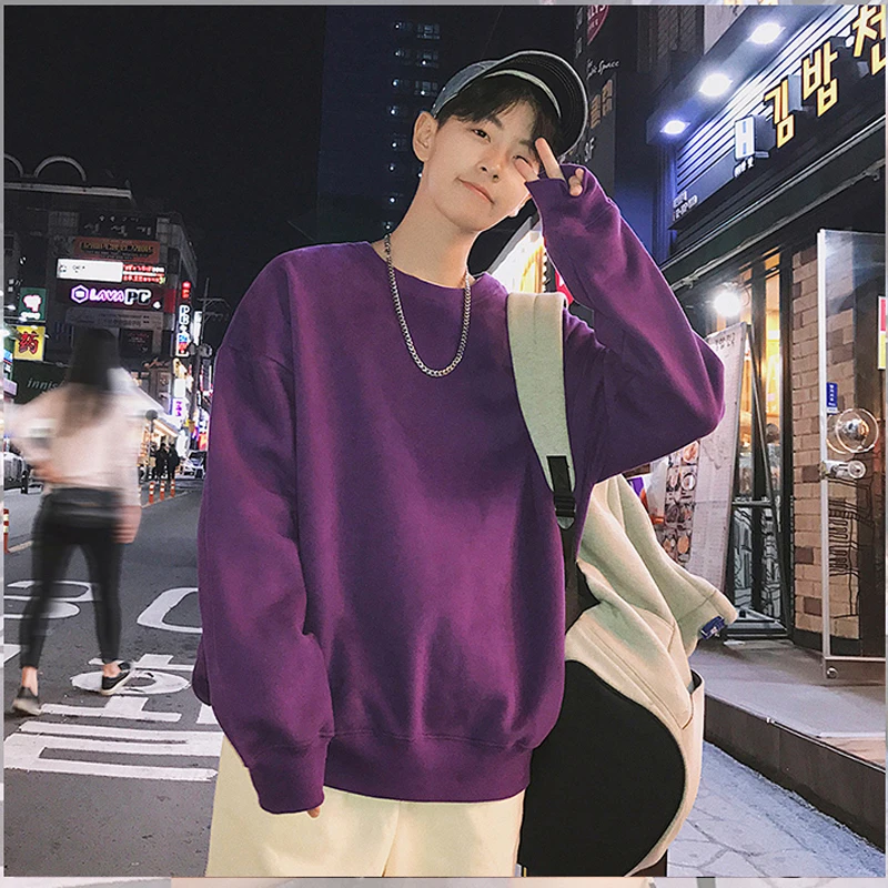 

2019 Spring Autumn Clothe Korean Style Streetwear Harajuku Solid Oversized Sweatshirts Men 12 Colors S-3XL