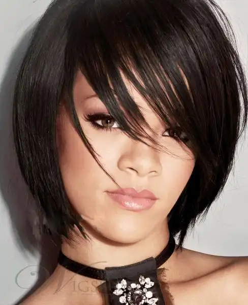 Wigsbuy Rihanna Hair Style Short Straight Black Wigs 100 Remy