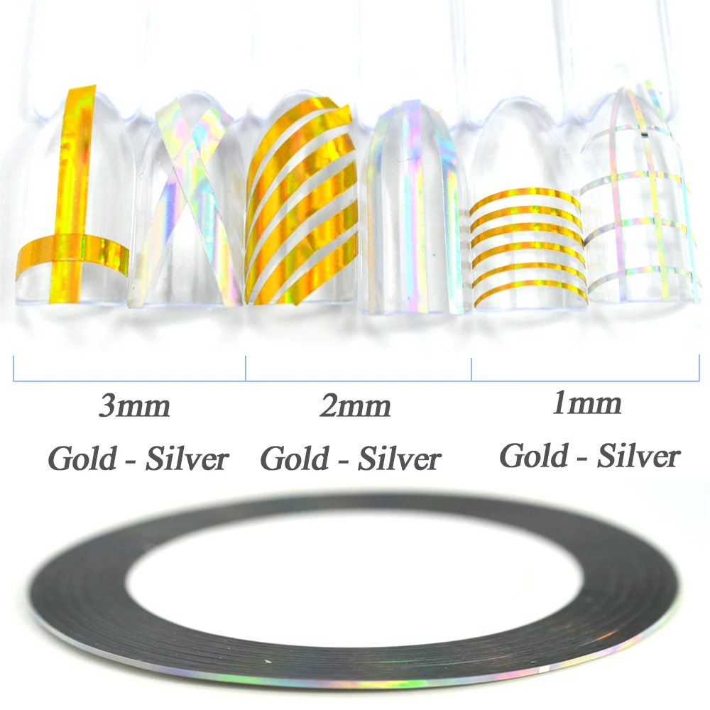 1 рулон Лазерная цветная полоскающая лента для ногтей, линия стикеров, блестящие наконечники, голографический клей, Декоративный Лак для ногтей, инструмент для маникюра JI341