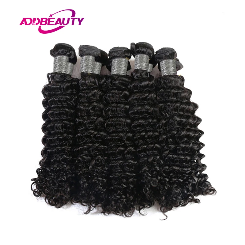 

Addbeauty 10Pcs Lot Deep Wave Peruvian 100% Human Remy Hair Extension Bundles Deal Weave Natural Color Machine Double Weft