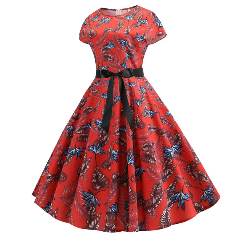 2019 Women Summer Dress Vintage Floral Print Rockabilly