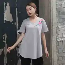 Для женщин Летняя хлопковая футболка плюс Размеры свободный крой китайский стиль ручная роспись футболки с v-образным вырезом 3 вида цветов Большие размеры Топы XL-XXXXXL