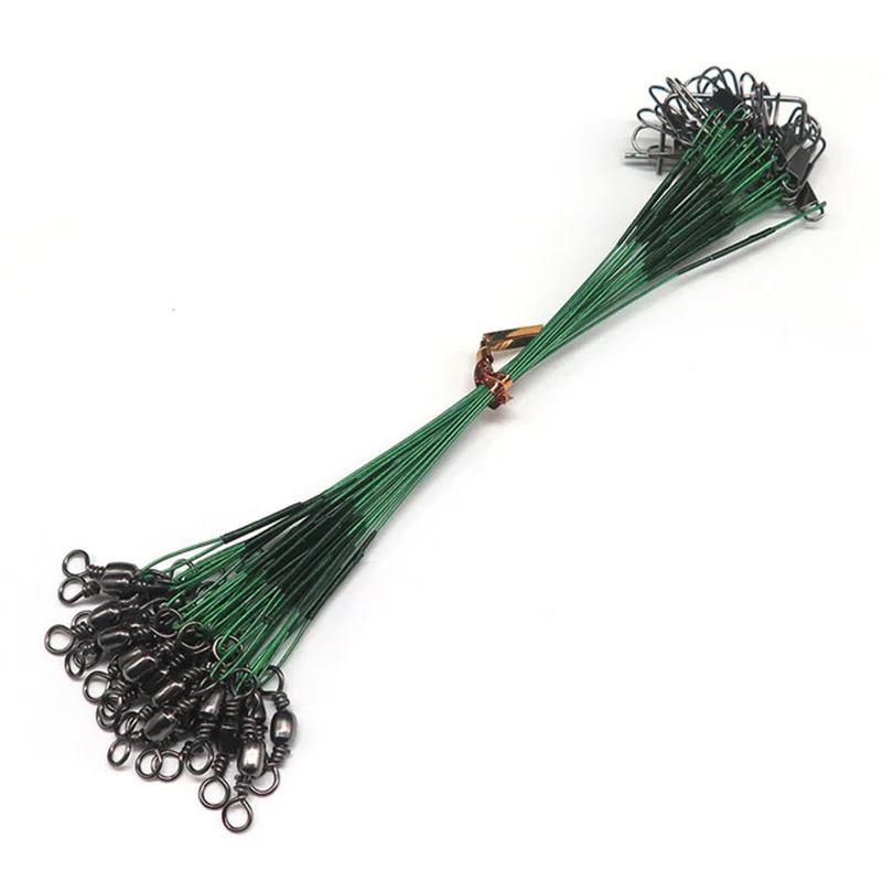 

24PCS/lot Fishing Lure Trace Wire Leader line Swivel Tackle Spinner Shark Spinning with Green 25CM #8