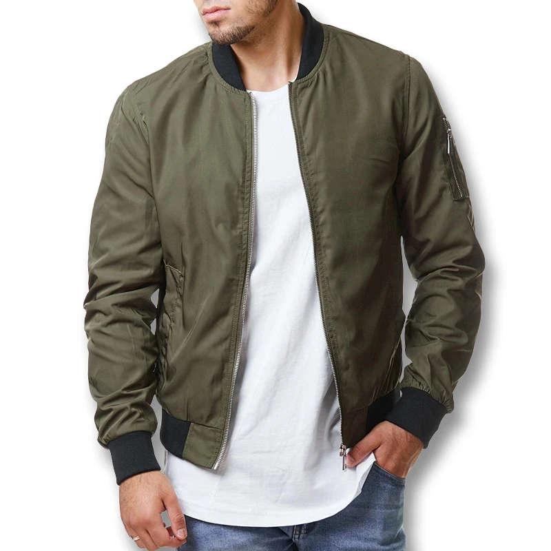

2018 Men Solid Color Pilot Boomer Zip Jackets Coats Cardigans Male Casual Fashion Slim Fit Large Size Spring Autumn Jackets Men