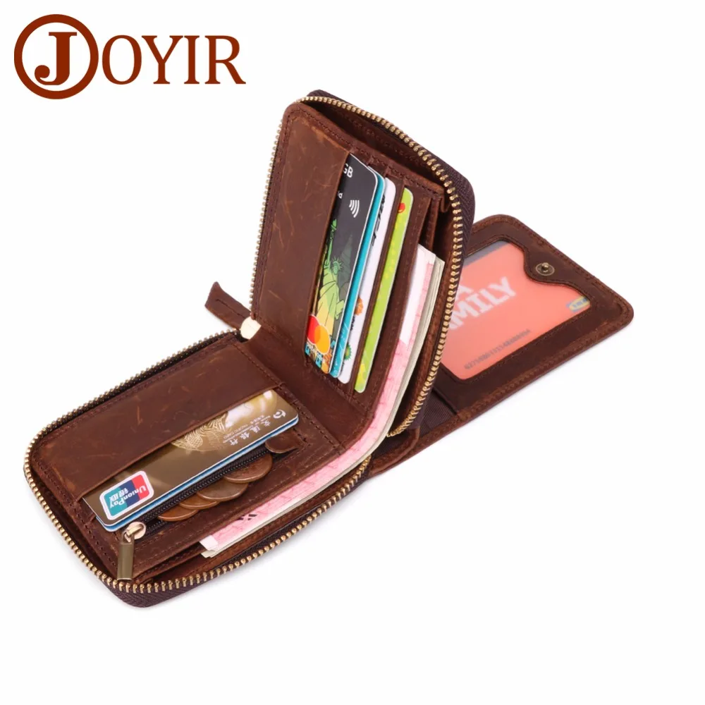 Кошелек JOYIR мужской из натуральной кожи маленький бумажник на молнии с RFID