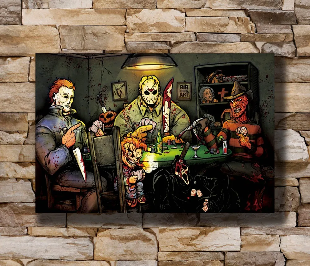 

N0243 Michael myer SLASHERS PLAYING POKER HORROR MOVIE BIG CHRIS 8x12 20x30 24x36 Silk Poster Art L-W Canvas Print Decoration
