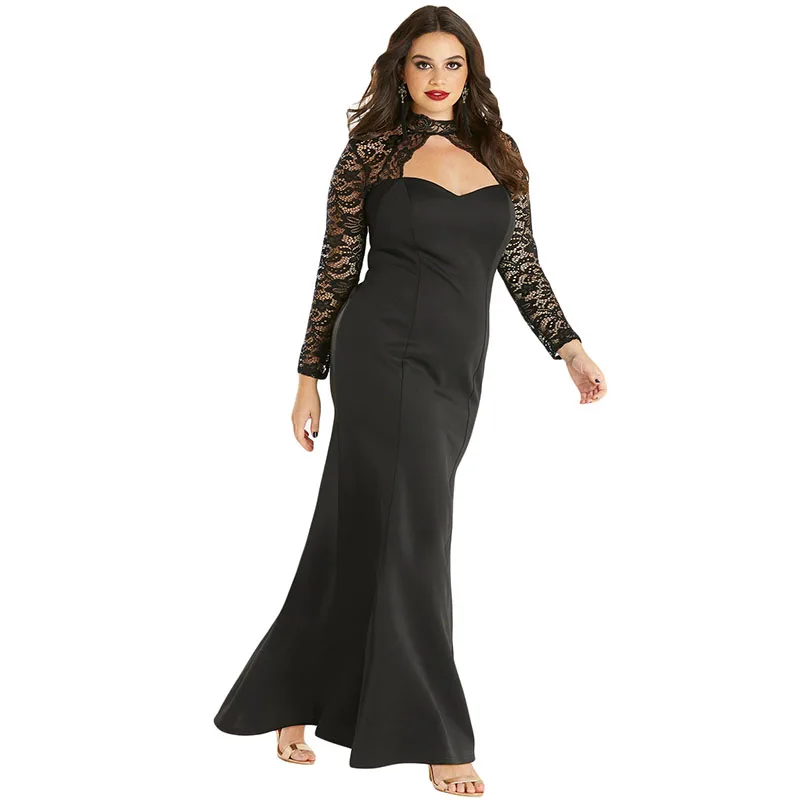 Black-Sheer-Lace-Long-Sleeve-Plus-Size-Party-Dress-LC610938-2-2