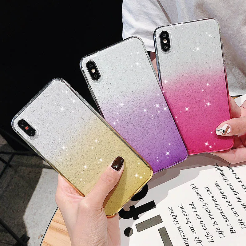 

Cute Simple Shockproof Glitter Gradient soft TPU Phone Cover case For Iphone 6 6s 6splus 7plus 8 8plus X XR XS XSMAX 7 Case