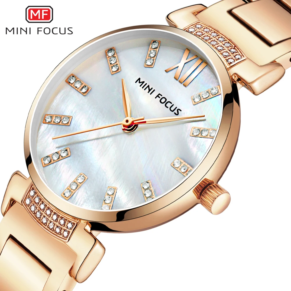 

MINI FOCUS Classic Minimalist Quartz Ladies Clock Stainless Steel Strap Diamond Roman Number Dial Women Watches Top Brand Luxury