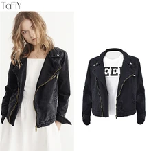 TaFiY Новая модная джинсовая куртка женская хлопковая молния для джинсовой куртки тонкий длинный рукав женское пальто мотоциклетная винтажная верхняя одежда
