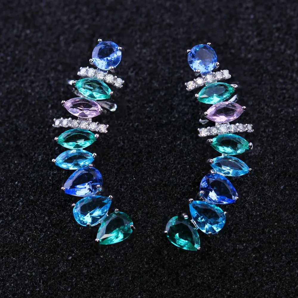 Trendy Multi Color Crystal Stud Earrings Cubic Zirconias Ear Cuff Ear