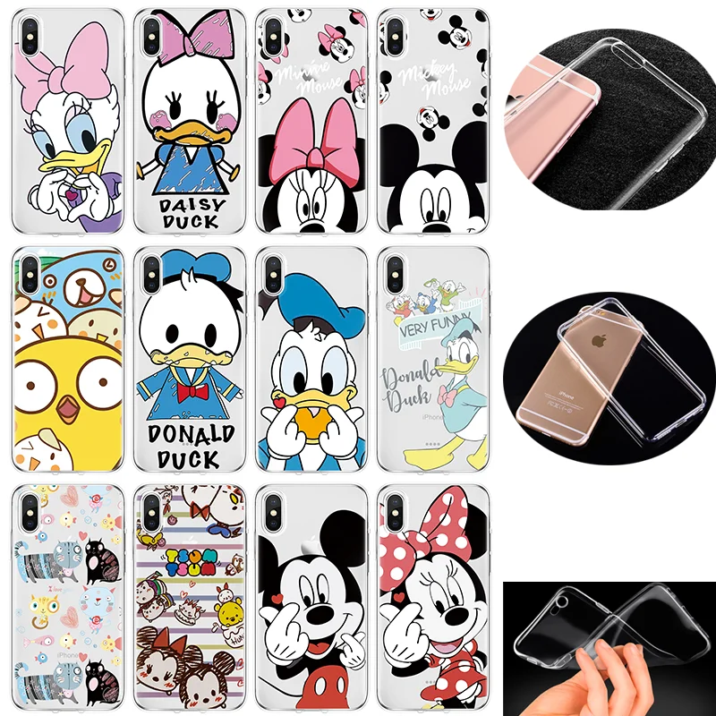

Cartoon Donald Daisy Duck Case For iPhone 6 6S 7 8 Plus 5 5S 4 Minnie Mickey Mouse For iPhone XR X XS Max Soft TPU Clear Coque
