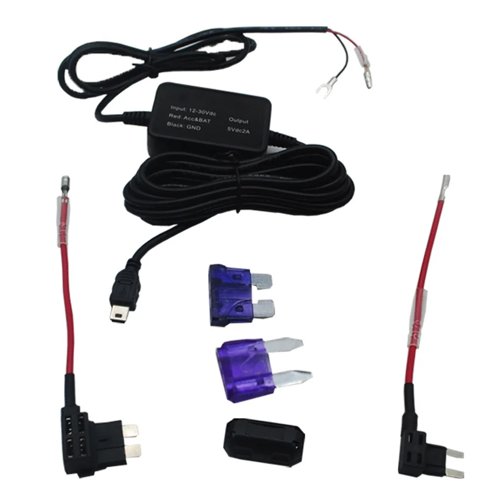 12 V-24 V до 5V понижающий проводных аксессуары адаптер конвертер Авто Kit DVR кабель видеокамера Зарядное устройство Mini USB 5 Pin предохранителя