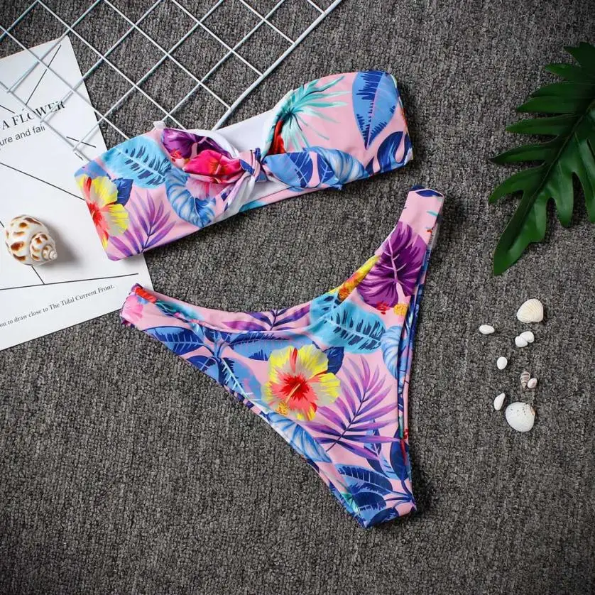 Fantastic Women Sexy Floral Print Swimsuit Bikini Sets Bathing Bra Bow ...