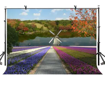 

150x210cm Natural Scenery Backdrop Flowering Green Tree Windmill Nature Beauty Photography BackgroundPhoto Screen