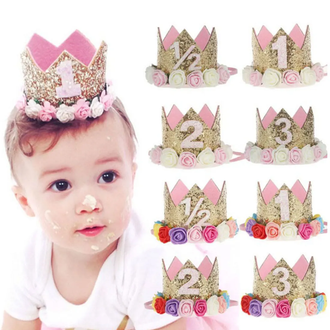 

1pc Happy Birthday Party Hats Decor Cap One Birthday Hat Princess Crown 1st 2nd 3rd Year Old Number Baby Kids Hair Accessory