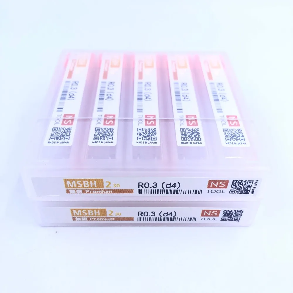 

MSBH230 R0.3*d4*50L Original Japan NS 2-Flute Ball Micro Grain Carbide End Mill for Hardened Steels HRC68 CNC Tools 10Pcs/Lot