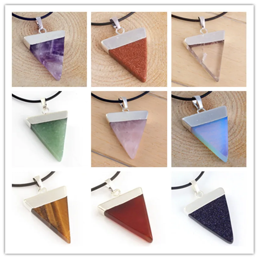 

100-Unique 1 Pcs Silver Plated Simple Style Triangle Shape Tiger Eye Stone Pendant Red Agates Jewelry