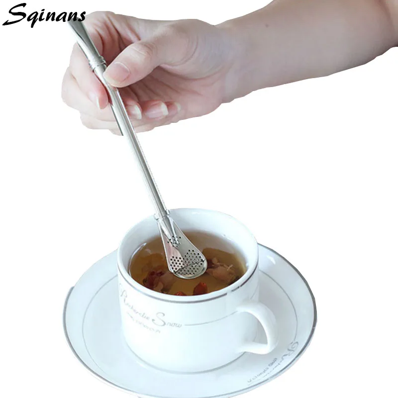 Sqinans Stainless Steel Drinking Straw Spoon Tea Filter Yerba Mate Tea