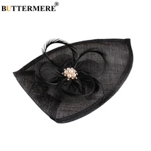 BUTTERMERE Black Fedora Hat Women Feather Pearl Church Pillbox Hat Female Linen Flower Elegant Bride Wedding Party Hats And Caps BUTTERMERE Black Fedora Hat Women Feather Pearl Church Pillbox Hat Female Linen Flower Elegant Bride Wedding Party Hats And Caps