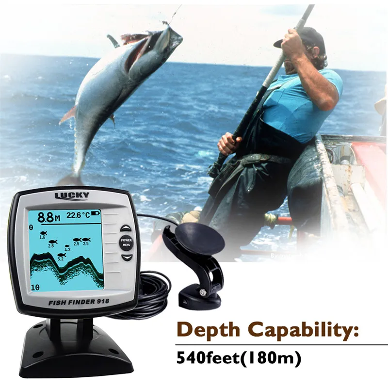 محظوظ قارب صياد السمك العثور سمك لوري أسلم Findfish صدى أسلم الاستشعار FishFinder السلكية FF918-180S سونار سمك لوري LCD مكتشف