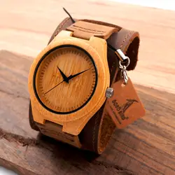 Новые мужские дизайнерские бамбуковые наручные часы с широким натуральным воловьим ремешком для мужчин и женщин роскошные деревянные