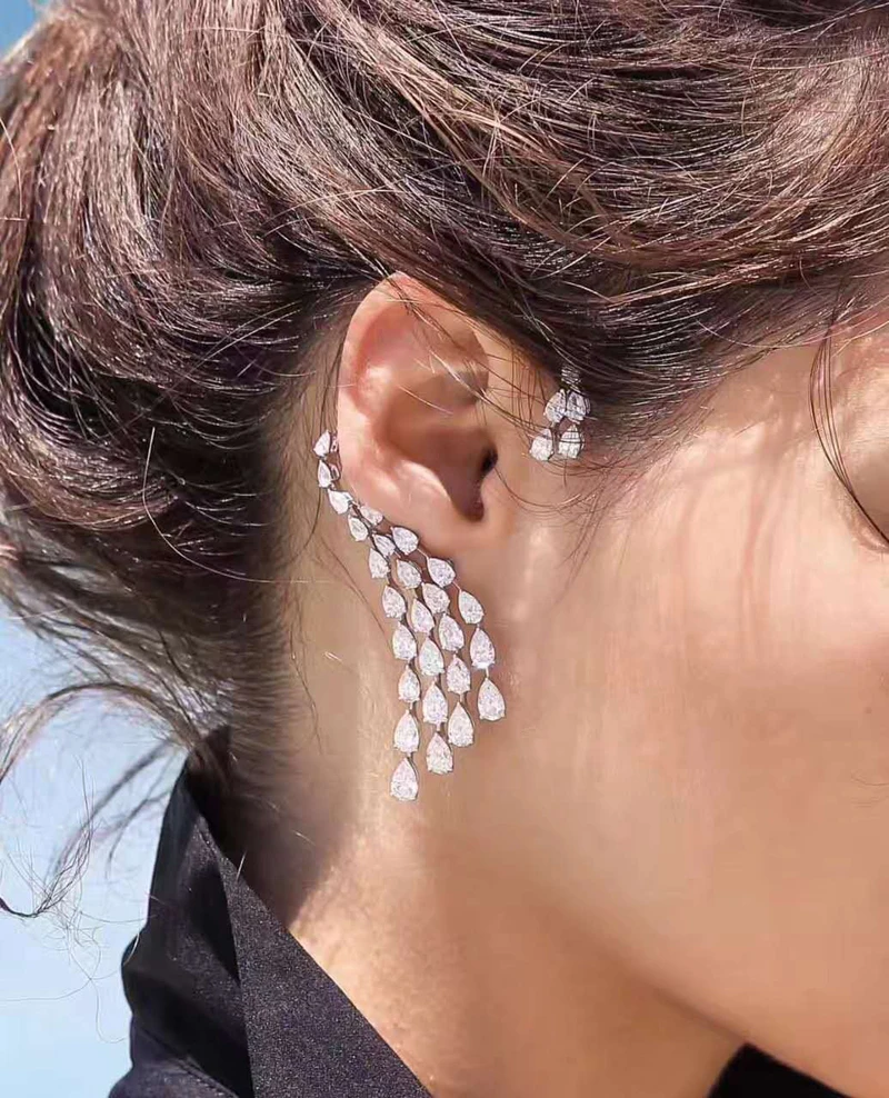 HIBRIDE Luxury Design Clear Cubic Zircon Water Drop Ear Cuff Women Clip Earrings Single Piece E-407 - Image 2