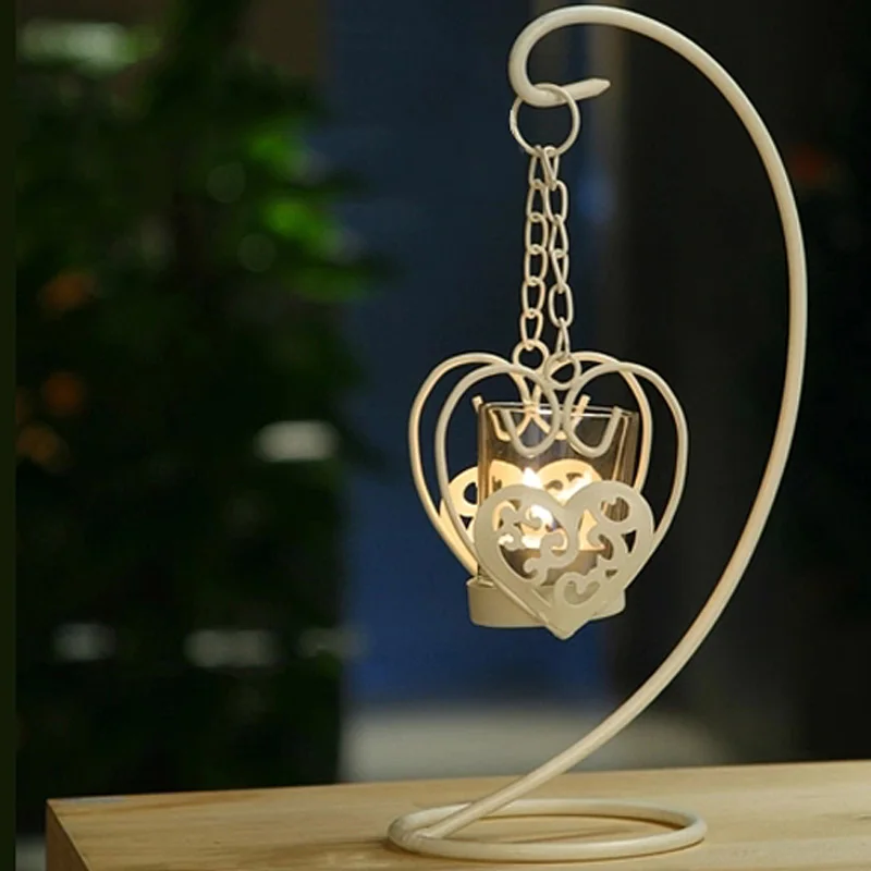 

Romantic Iron Candlestick White Glass Candle Holder Candlelight Dinner Wedding Home Decoration Birthday Valentine's Day Gift