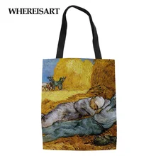 WHEREISART известная картина женские парусиновые сумки для покупок на заказ Повседневная Экологичная, вместительная сумка на плечо универсальная летняя дамская сумка