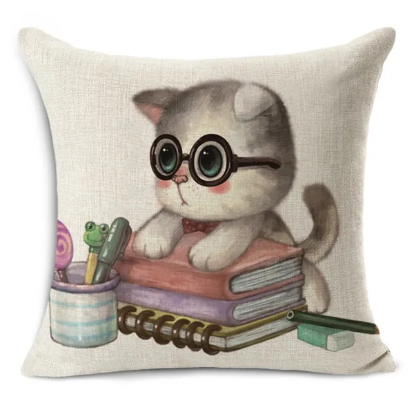 Nordic Style Cartoon Animals Cushion Cover Cotton Cat Printed Square Pillowcases Decorative Pillows Cojines Decorativos Para Sof