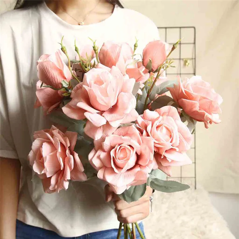 11cm Rose Flannel Peony Artificial Flowers Bouquet 3 Big Head and 1 Bud Cheap Fake Flowers for Home Wedding Decoration 40JUN2720