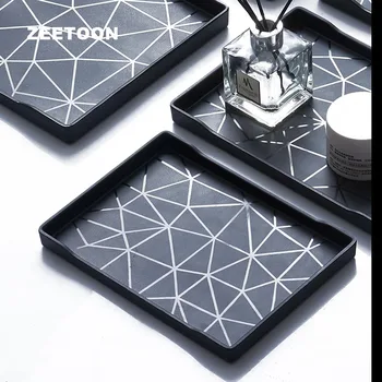 

Creative Black White Tea Tray Plastic Display Trays Teacup Teapot Mug Holder Long Storage Plate Decor Dish Fruit Container Craft