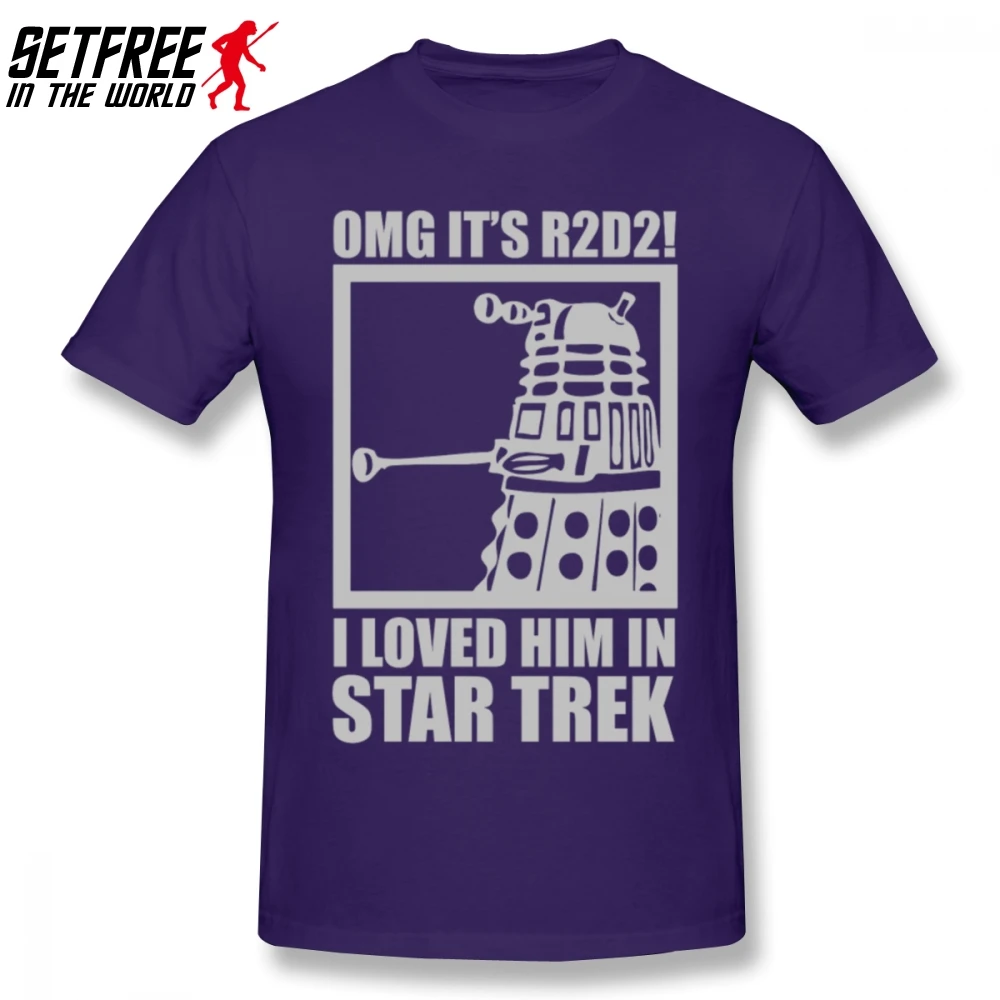 R2D2 Dalek Звездные войны Доктор Кто трек Мужская футболка летние винтажные больших размеров хлопковый короткий рукав Забавные футболки - Цвет: Фиолетовый