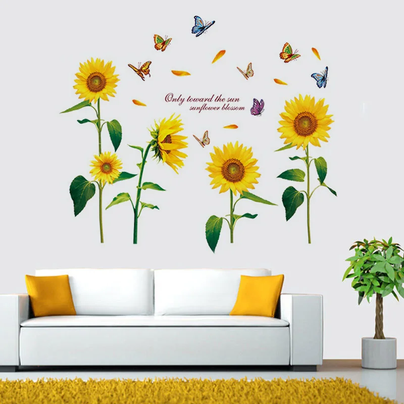 New Sunflower Wall Sticker for Kids Room Creative Art Wallpaper DIY Vinyl Wall Decals Home Bedroom Decoration Supplies