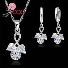 JEXXI Luxury Elegant 925 Sterling Silver Double Heart Cubic Zirconia Drop Earrings for Women Bride Wedding