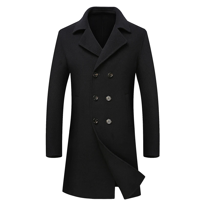 

100% Woolen coat men's autumn-winter business Casual Double-breasted long Trench coat men's Double-sided High quality wool coat