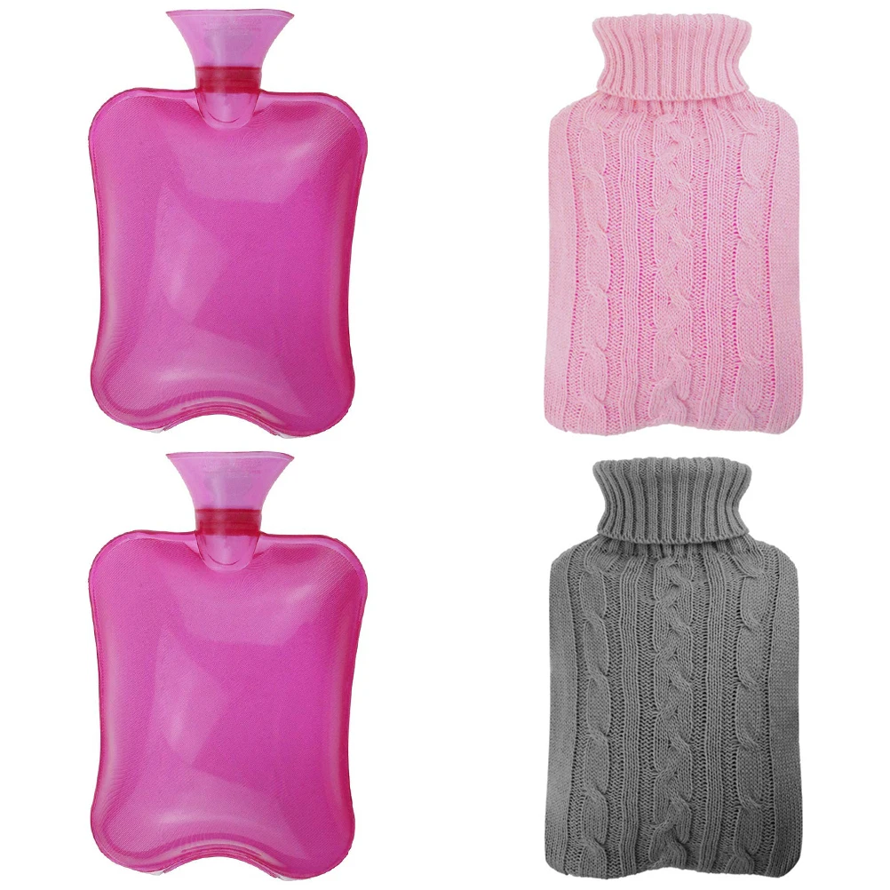 

2 Pack Hot Water Bottle with Knitted Covers Removeable & Washable Knit Bottle Cover Quick Pain Relief and Comfort - 2L