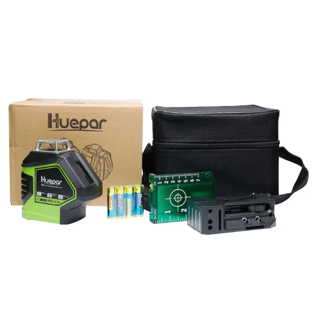 Huepar self leveling green laser level 360 degree cross line with 2 plumb dots store angle 621cg
