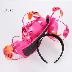 Филиппины Лен Sinamay Hairband для женщин перо цветок оголовье Модные женские свадебные вечерние коктейльные Дерби Чародей головной убор