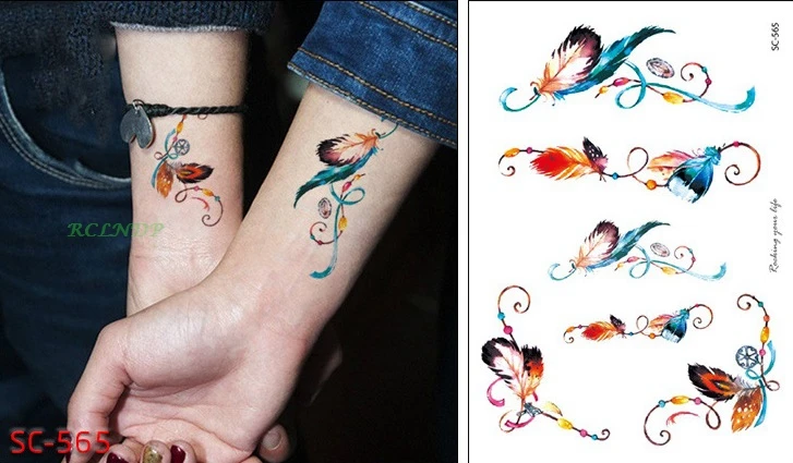 Водостойкая временная татуировка стикер цветное перо павлина lovers tatto стикер s флэш-тату поддельные татуировки для девушек женщин и мужчин