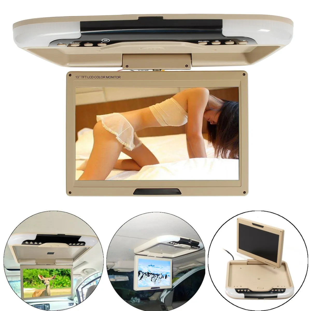 

KROAK 13" LED Digital Screen Car Monitor Ceiling Flip Down Overhead Roof Mount LED Digital Wide Screen