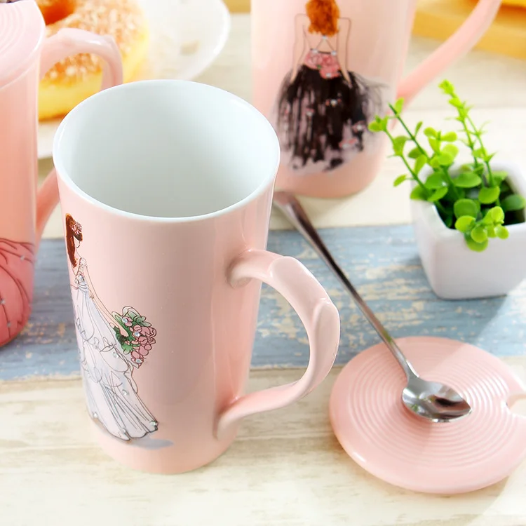 3D розовые красивые девушки в свадебное платье со стразами кофейная кружка с ложкой крышкой вода чай молоко чашка креативный подарок