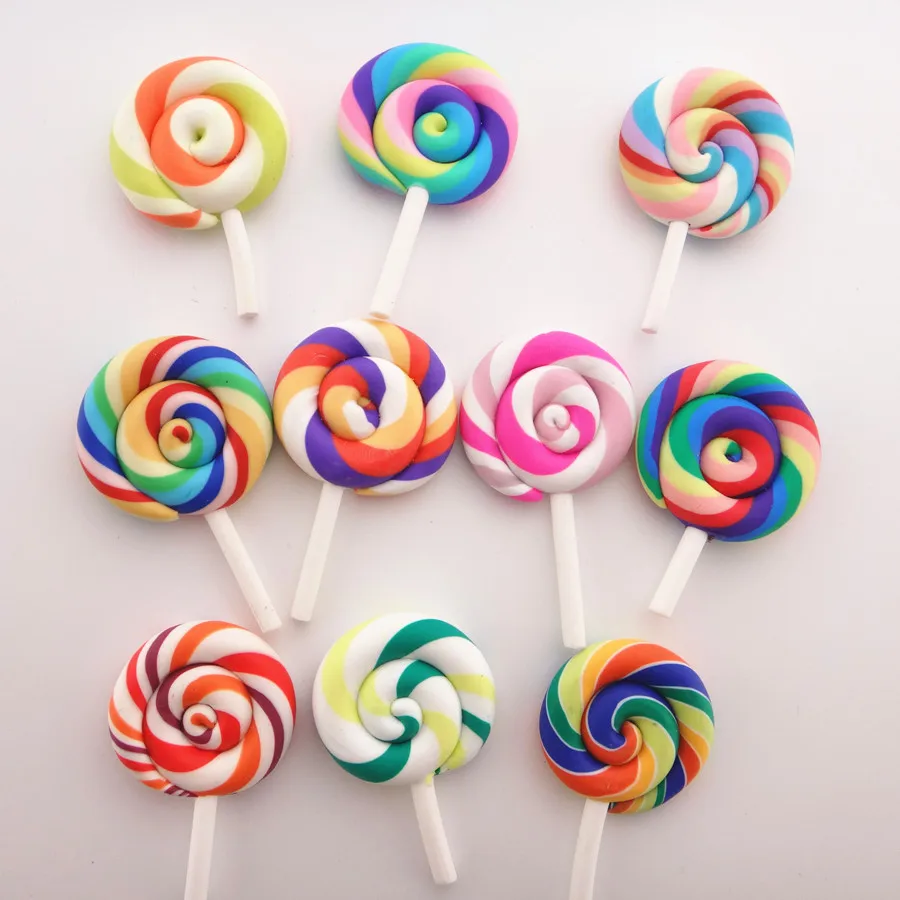 Edoyoyo 10pcs/lot 28*42MM Kawaii Soft Clay Rainbow Lollipop Cabochons Handmade Resin Material DIY Hair Bow Decorative | Дом и сад
