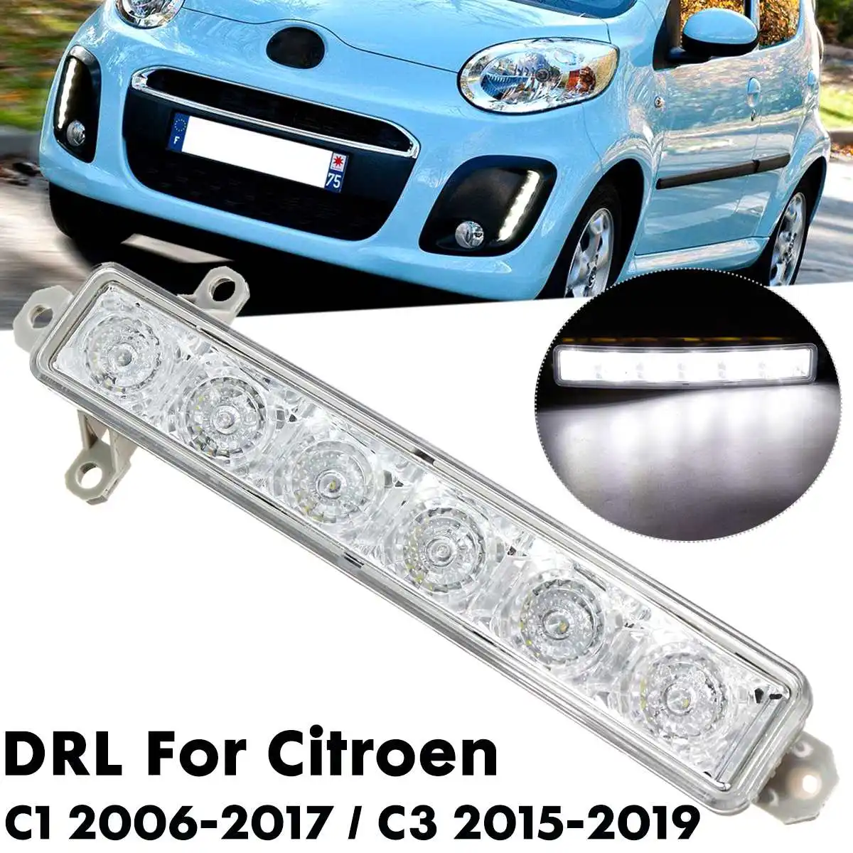 

Car 6 LED 6000K Daytime Running Light DRL Clear 9677409380 9677409380 For Citroen C1 2006-2017 C3 2015 2016 2017 2018 2019