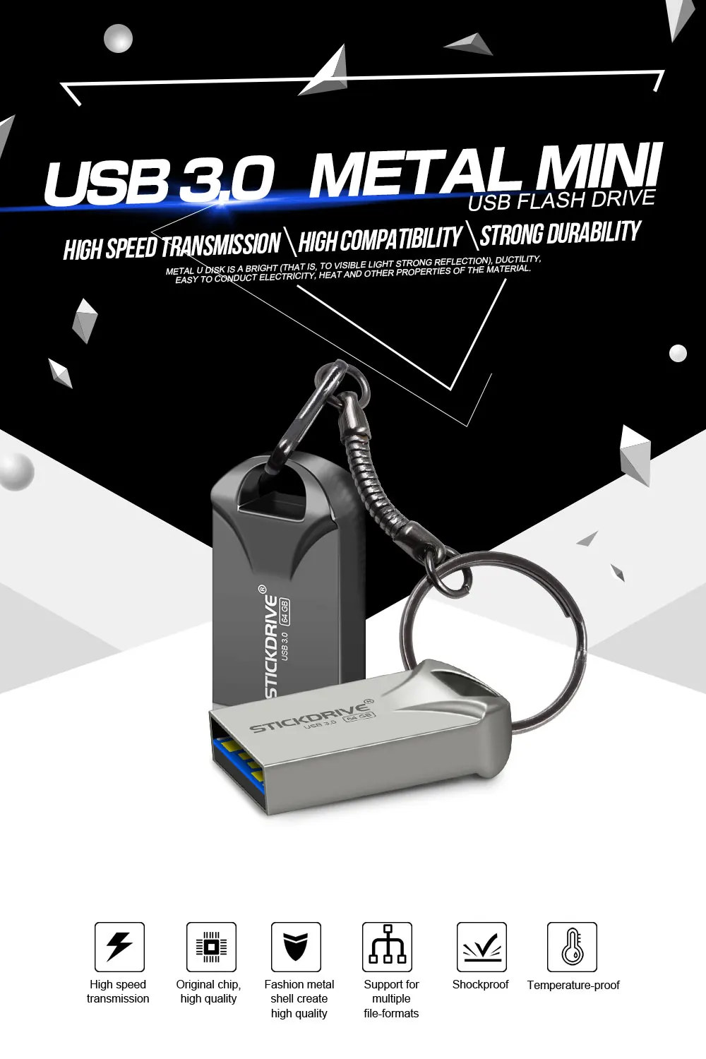 Модная новинка usb 3,0 флеш-накопитель карта памяти 128 Гб 64 ГБ флеш-накопитель 32 ГБ 16 ГБ usb флеш-накопитель металлическая флеш-карта usb с брелком