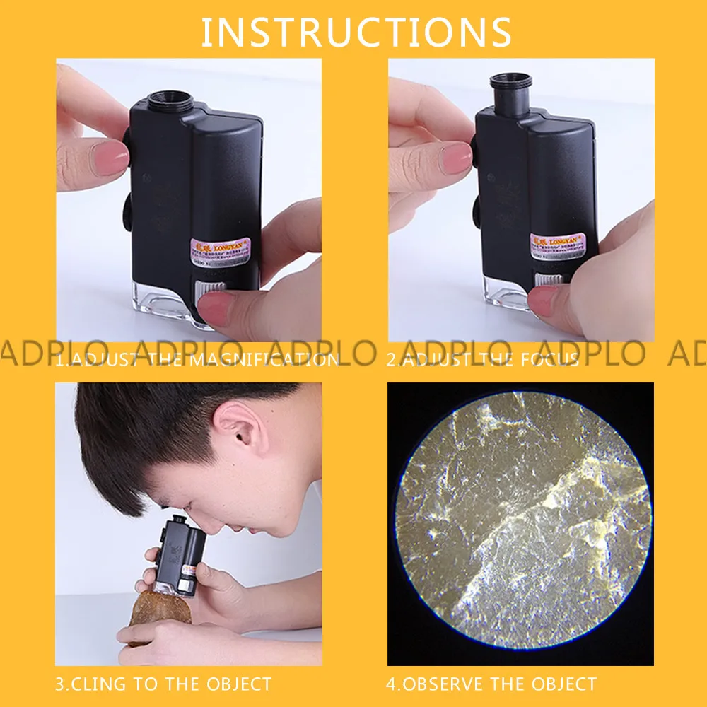 Lighthouse 60x-100x Magnification Black Pocket Size Zoom Microscope w// LED Light