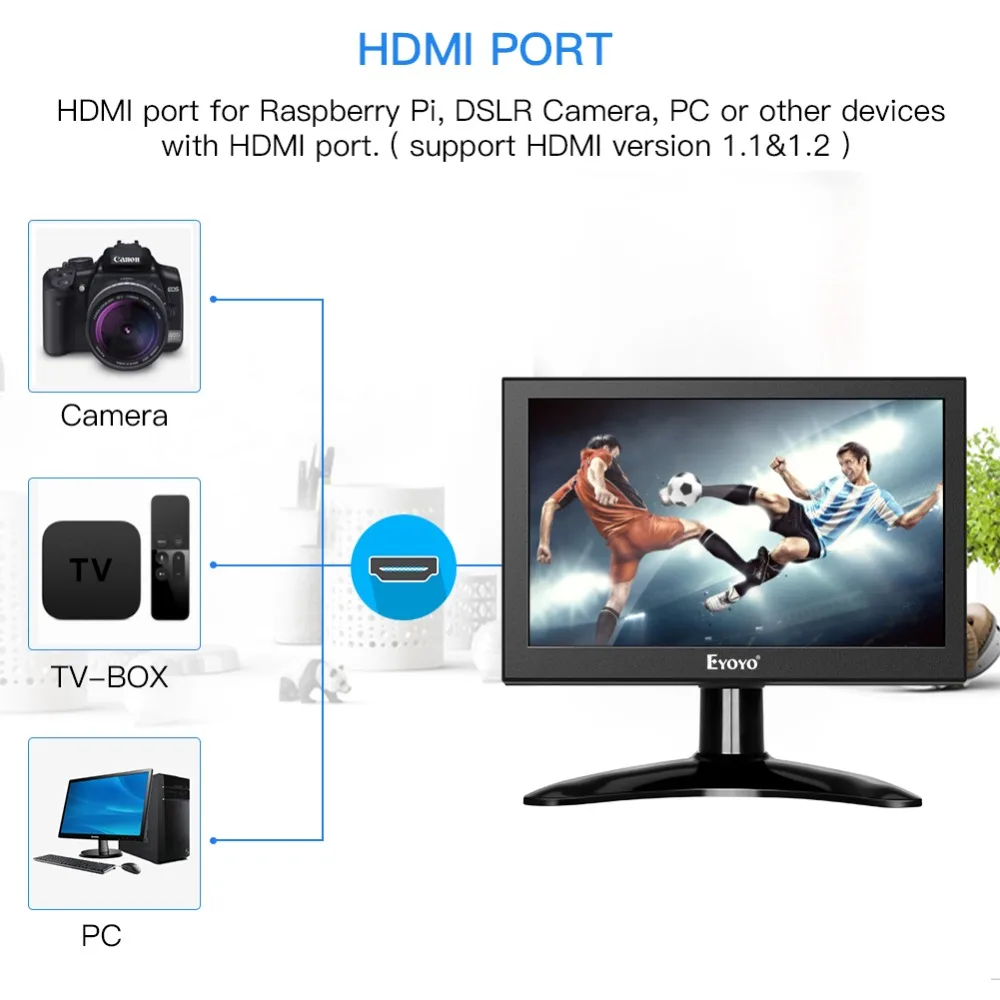 Eyoyo 7 дюймов Портативный 1280x800 ЖК-дисплей СВЕТОДИОДНЫЙ Дисплей HDMI ТВ монитор, портативный кухонный Телевизор с HDMI/VGA/AV/USB входным экраном