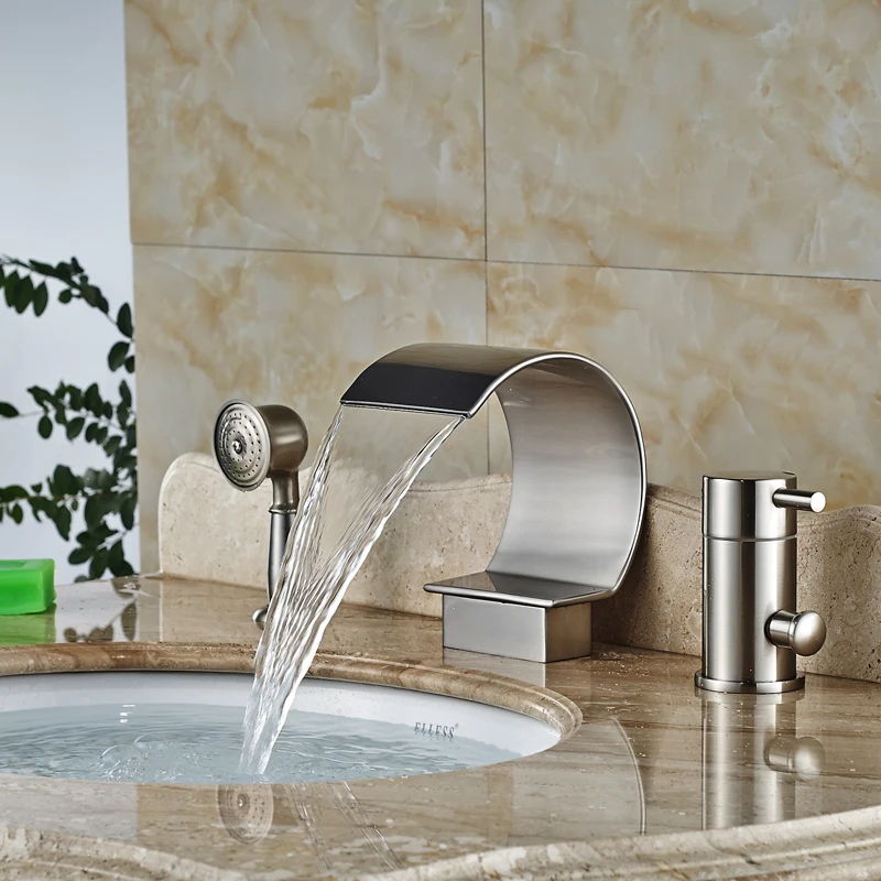 Good quality C Shape Bathtub Faucet Waterfall Deck Mount Brushed Tub